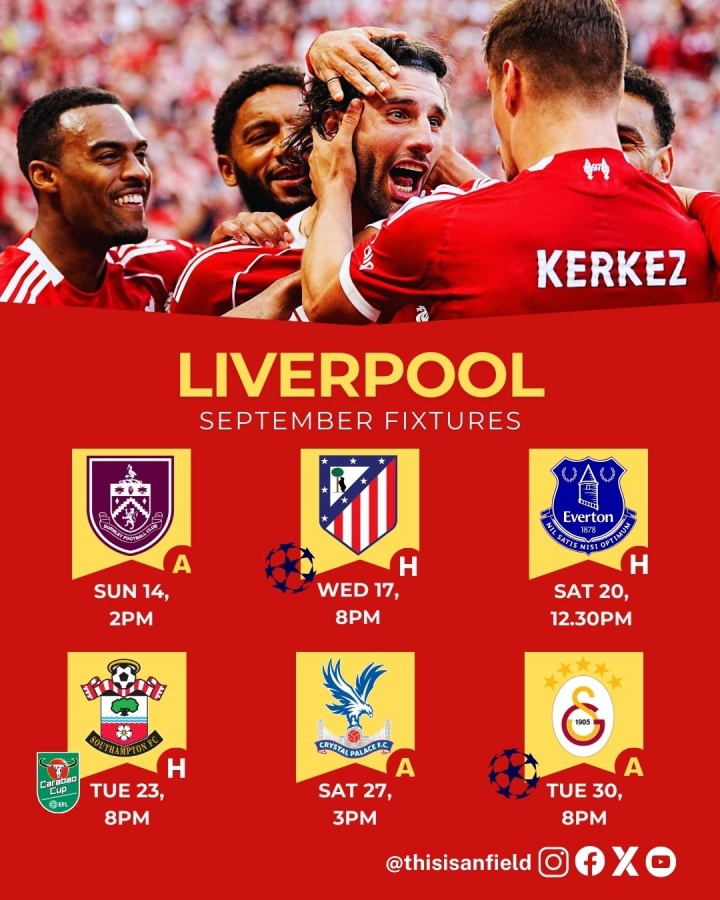 世界冠军赛-利物浦九月下旬迎高强度赛程：17天内6场激战，收官之战远征土耳其